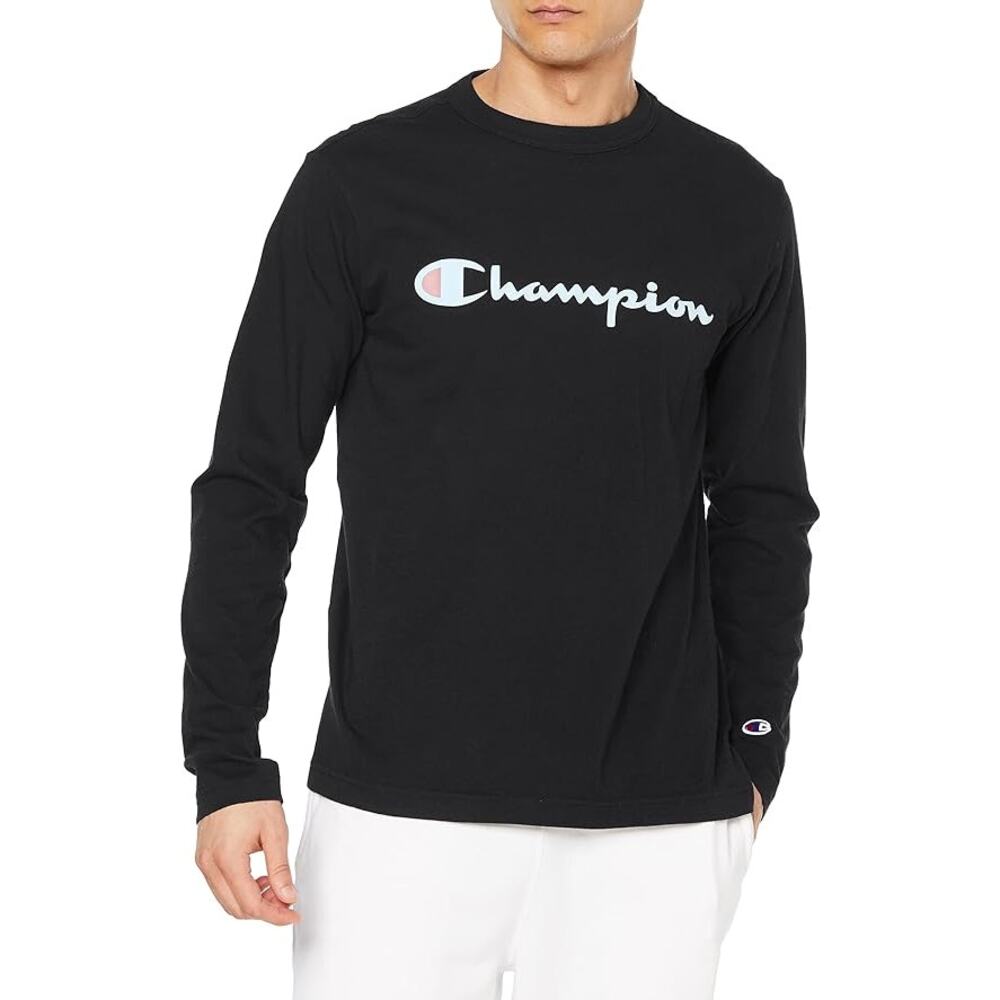 Champion Vintage Men's 100% Cotton Black Long Sleeve Pullover Shirt Size Large‎
